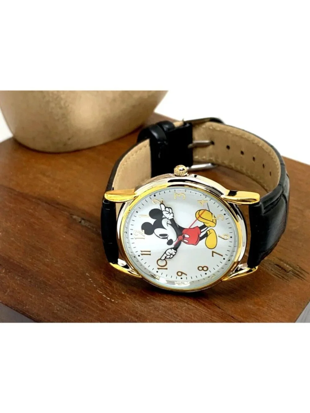 Disney Mickey Mouse Women's Watch 35mm White Dial Quartz Black Leather W002755